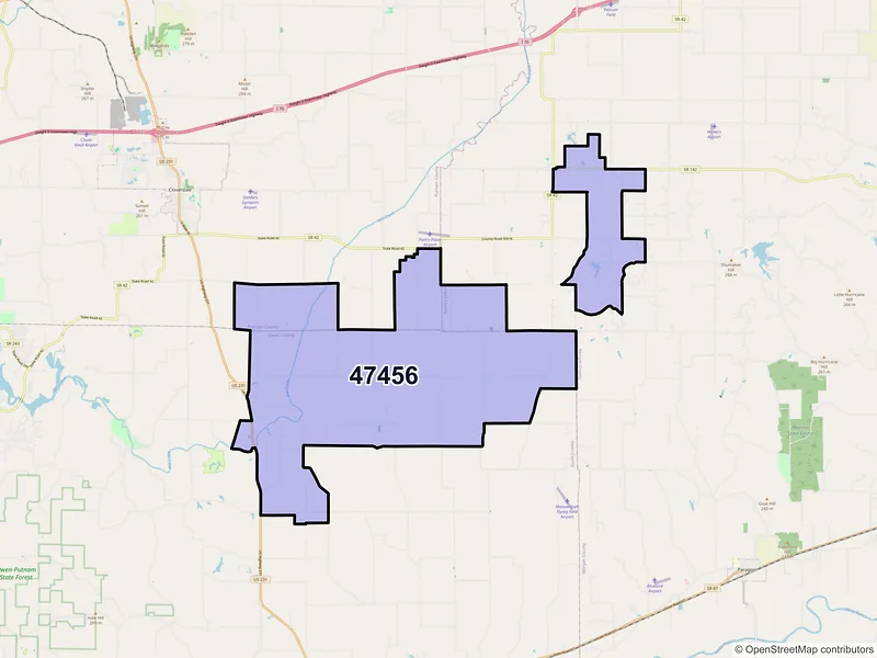 Map of ZIP Code 47456 — Quincy, IN