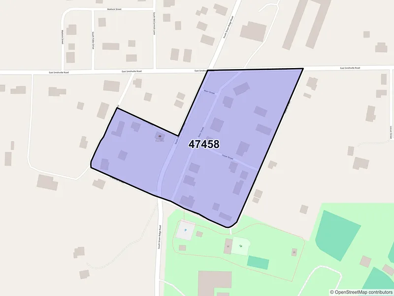 Map of Smithville, Indiana and ZIP codes