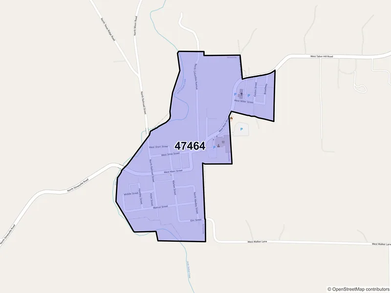 Map of Stinesville, Indiana and ZIP codes