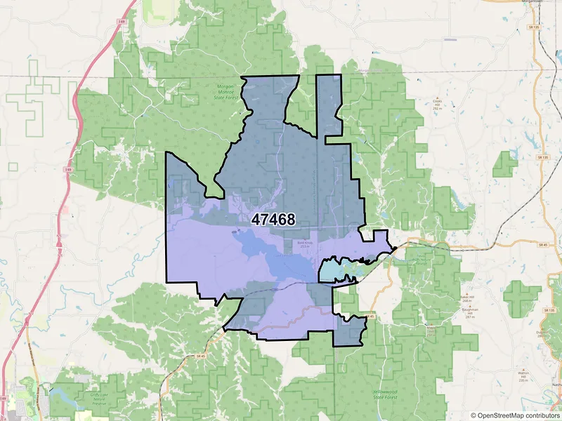 Map of ZIP Code 47468 — Unionville, IN