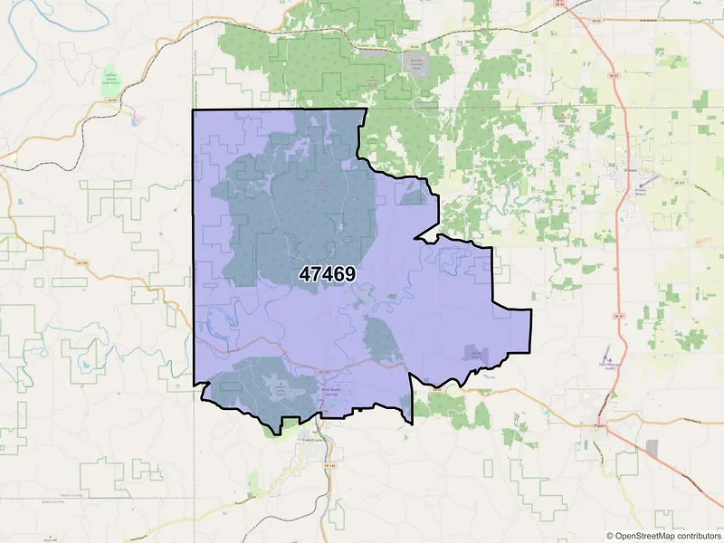 Map of ZIP Code 47469 — West Baden Springs, IN