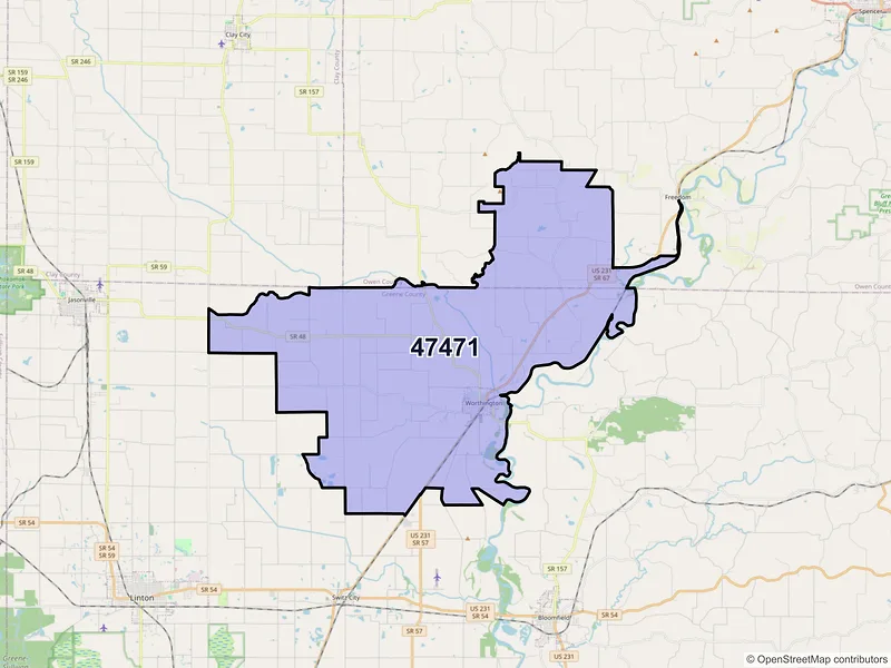 Map of ZIP Code 47471 — Worthington, IN