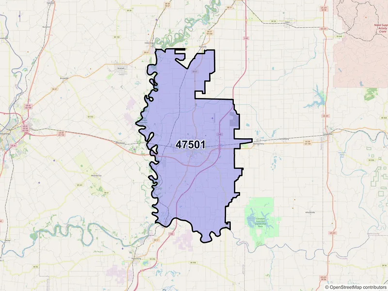 Map of Washington, Indiana and ZIP codes