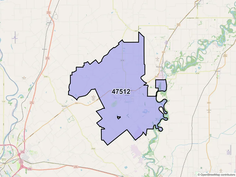 Map of ZIP Code 47512 — Bicknell, IN