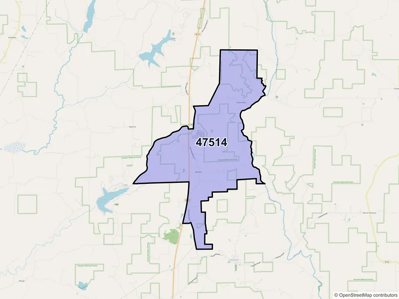 Map of ZIP Code 47514 — Branchville, IN