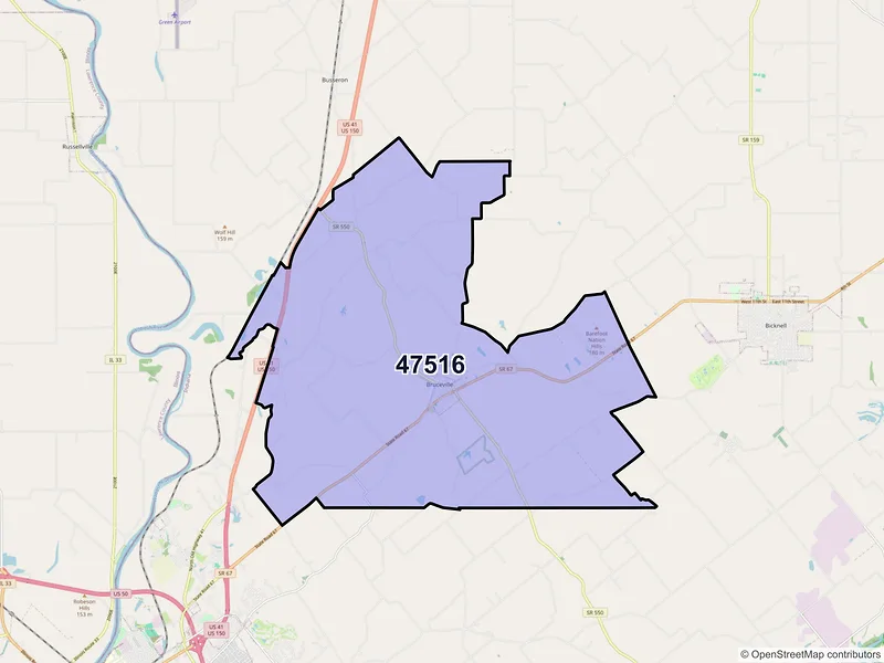 Map of ZIP Code 47516 — Bruceville, IN