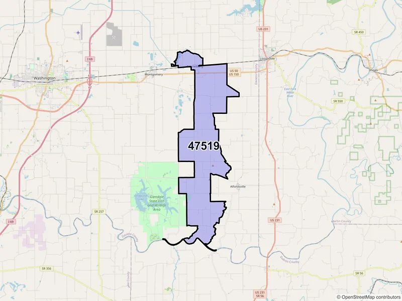 Map of ZIP Code 47519 — Cannelburg, IN