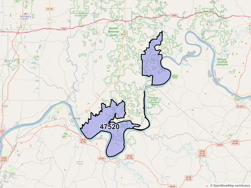 Map of ZIP Code 47520 — Cannelton, IN