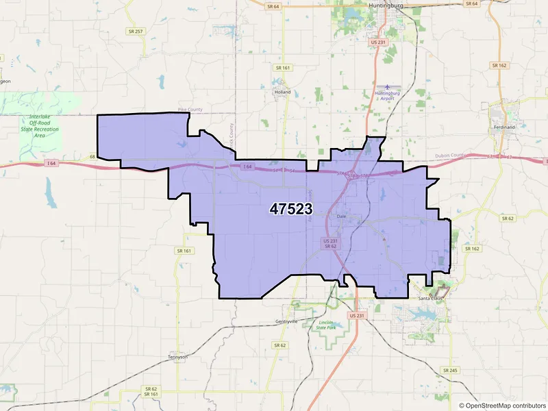 Map of ZIP Code 47523 — Dale, IN
