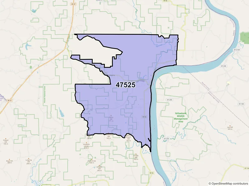 Map of Derby, Indiana and ZIP codes