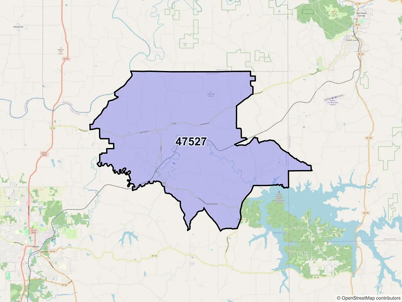 Map of Dubois, Indiana and ZIP codes