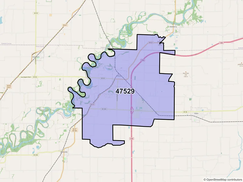 Map of ZIP Code 47529 — Elnora, IN