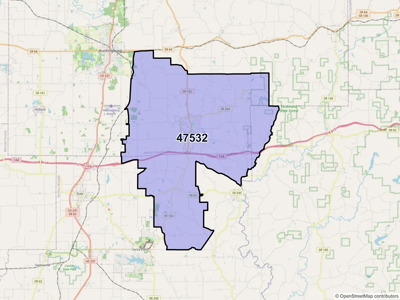 Map of ZIP Code 47532 — Ferdinand, IN