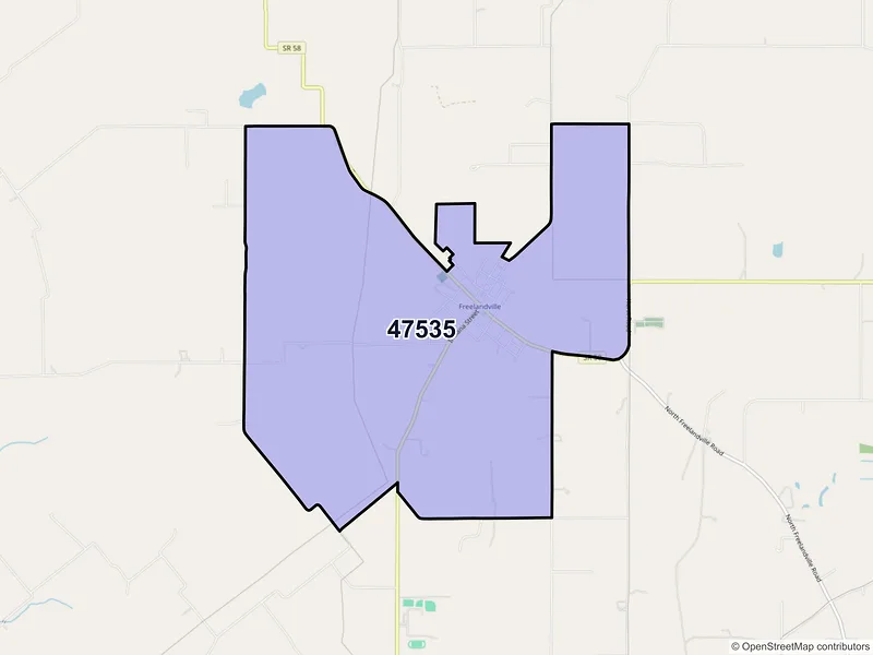 Map of Freelandville, Indiana and ZIP codes