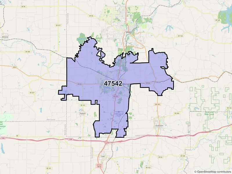Map of ZIP Code 47542 — Huntingburg, IN