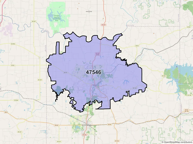 Map of ZIP Code 47546 — Jasper, IN