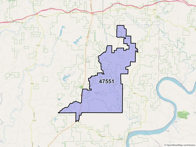 Map of Leopold, Indiana and ZIP codes