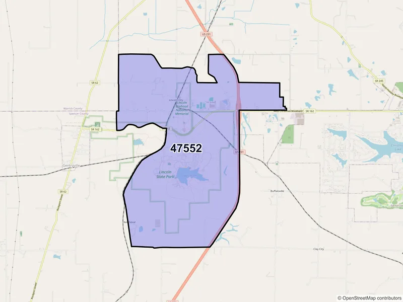Map of Lincoln City, Indiana and ZIP codes