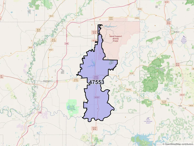 Map of ZIP Code 47553 — Loogootee, IN