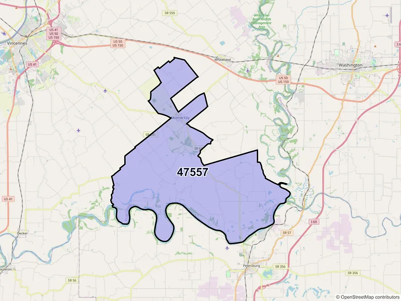 Map of ZIP Code 47557 — Monroe City, IN