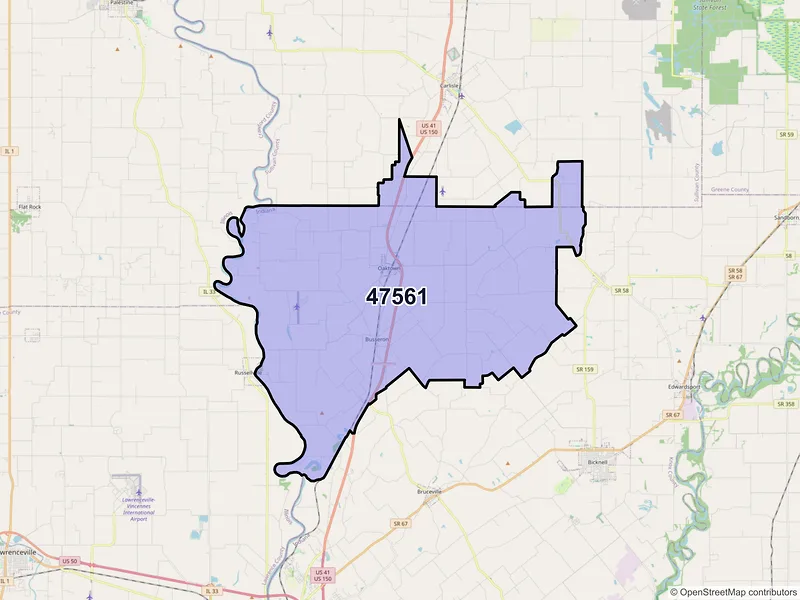 Map of ZIP Code 47561 — Oaktown, IN
