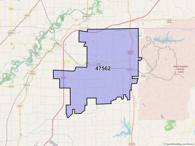 Map of ZIP Code 47562 — Odon, IN