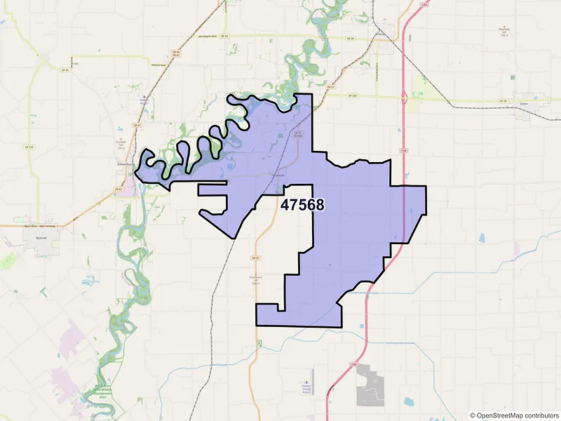 Map of ZIP Code 47568 — Plainville, IN