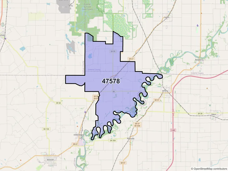 Map of Sandborn, Indiana and ZIP codes