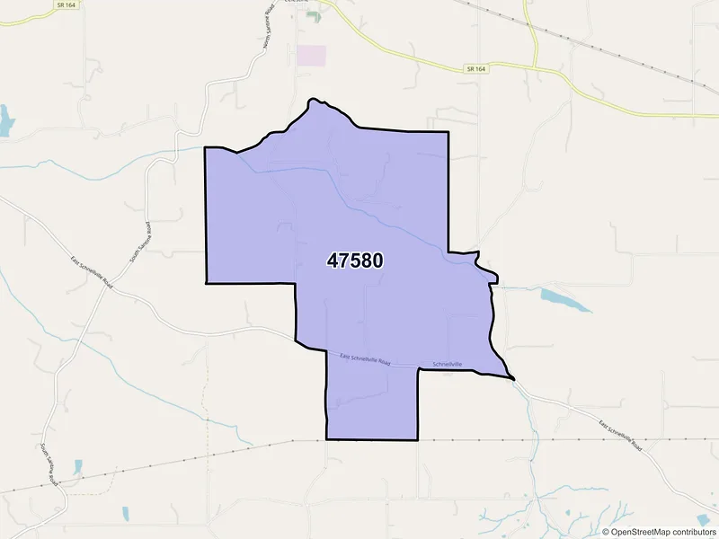 Map of ZIP Code 47580 — Schnellville, IN