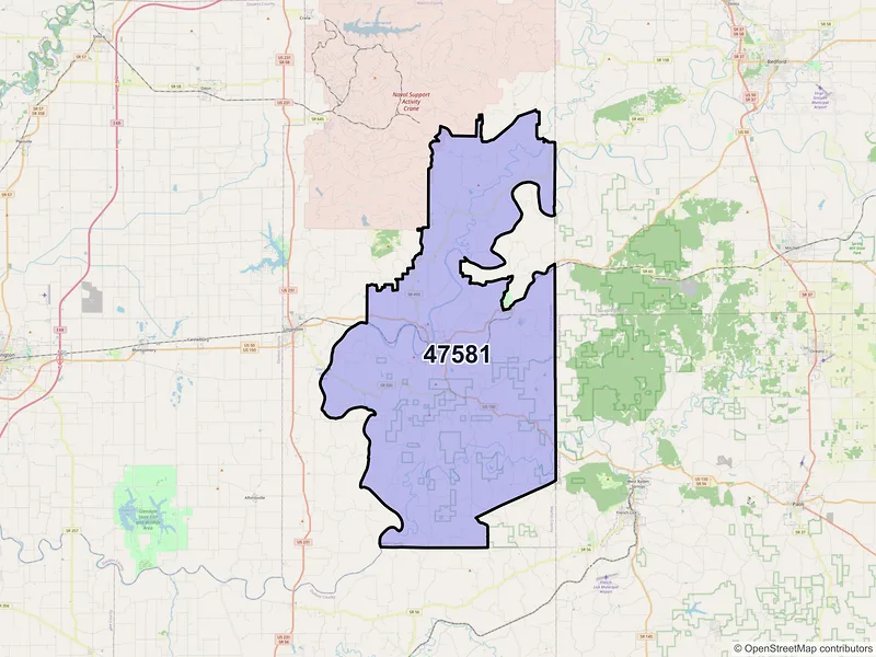 Map of ZIP Code 47581 — Shoals, IN