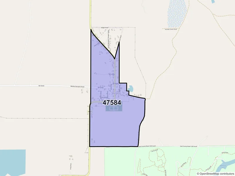 Map of Spurgeon, Indiana and ZIP codes