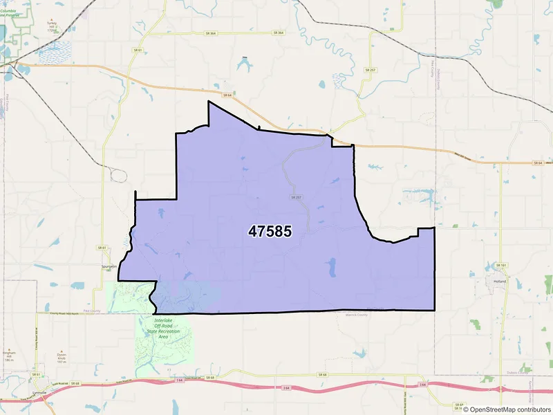 Map of ZIP Code 47585 — Stendal, IN