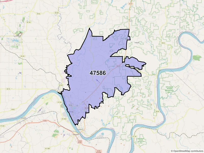 Map of ZIP Code 47586 — Tell City, IN