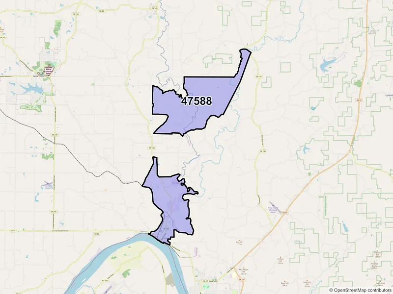 Map of Troy, Indiana and ZIP codes