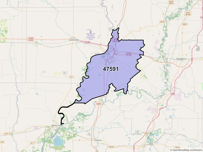 Map of ZIP Code 47591 — Vincennes, IN