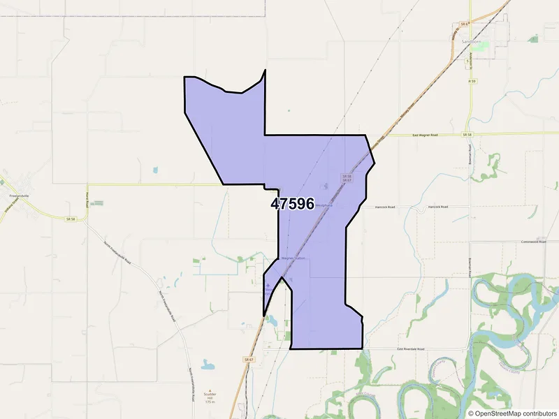 Map of Westphalia, Indiana and ZIP codes