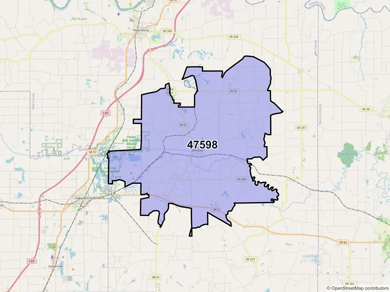 Map of ZIP Code 47598 — Winslow, IN