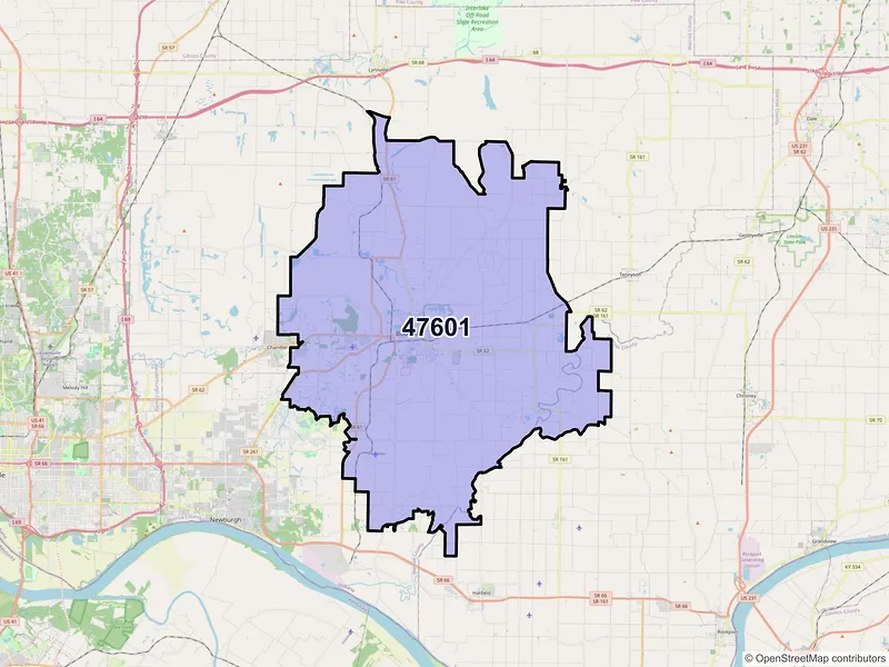 Map of Boonville, Indiana and ZIP codes