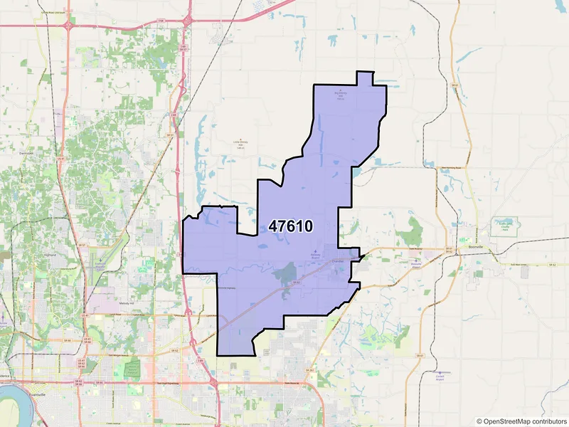 Map of Chandler, Indiana and ZIP codes