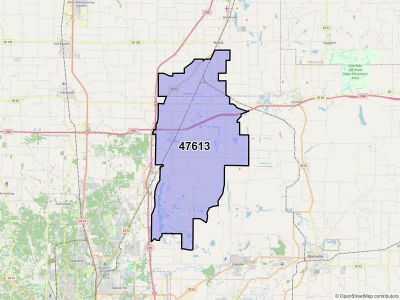 Map of ZIP Code 47613 — Elberfeld, IN