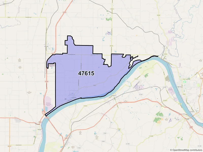Map of ZIP Code 47615 — Grandview, IN