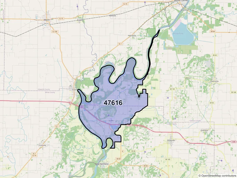 Map of ZIP Code 47616 — Griffin, IN