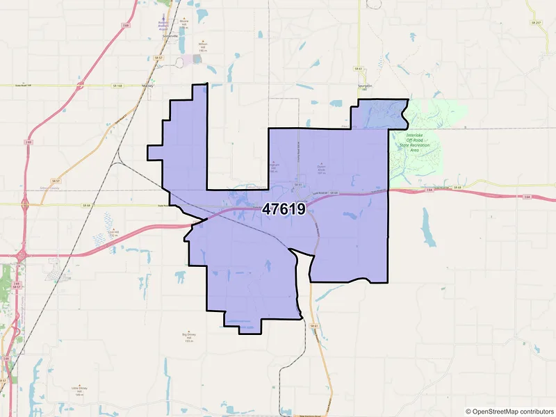 Map of Lynnville, Indiana and ZIP codes