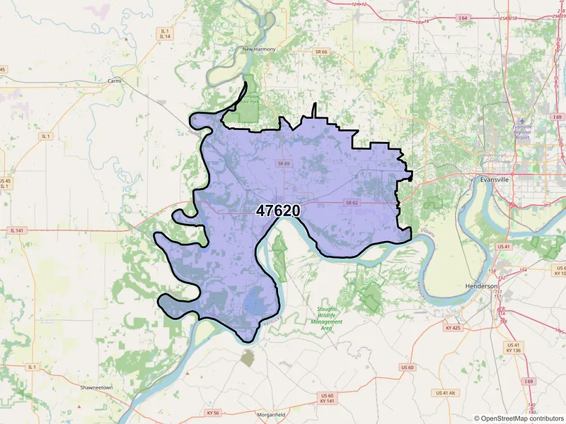 Map of ZIP Code 47620 — Mount Vernon, IN