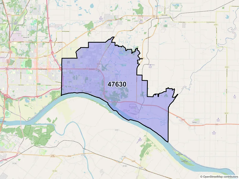 Map of ZIP Code 47630 — Newburgh, IN