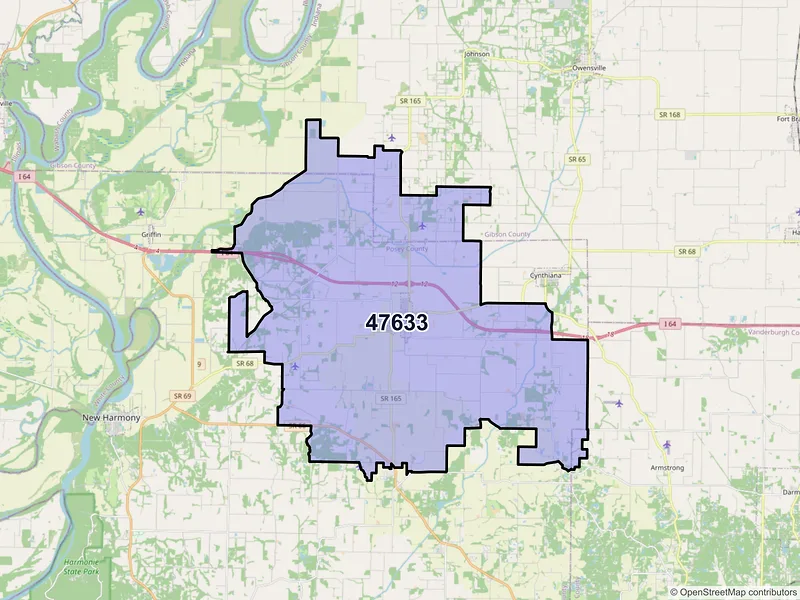 Map of Poseyville, Indiana and ZIP codes