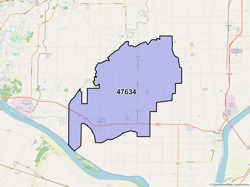 Map of Richland, Indiana and ZIP codes