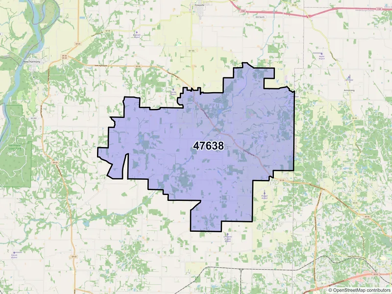 Map of ZIP Code 47638 — Wadesville, IN