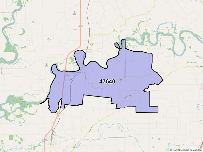 Map of ZIP Code 47640 — Hazleton, IN