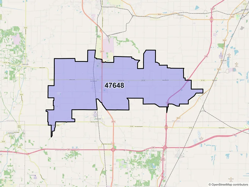 Map of ZIP Code 47648 — Fort Branch, IN
